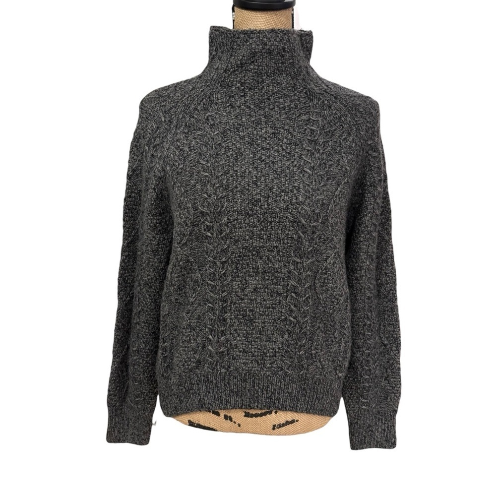 Vince Cable Knit Wool Cashmere Mock Neck Sweater Grey Size Small Fisherman